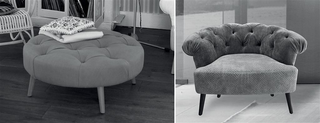 button back chair. grey chair, designers guild armchair, arm chair